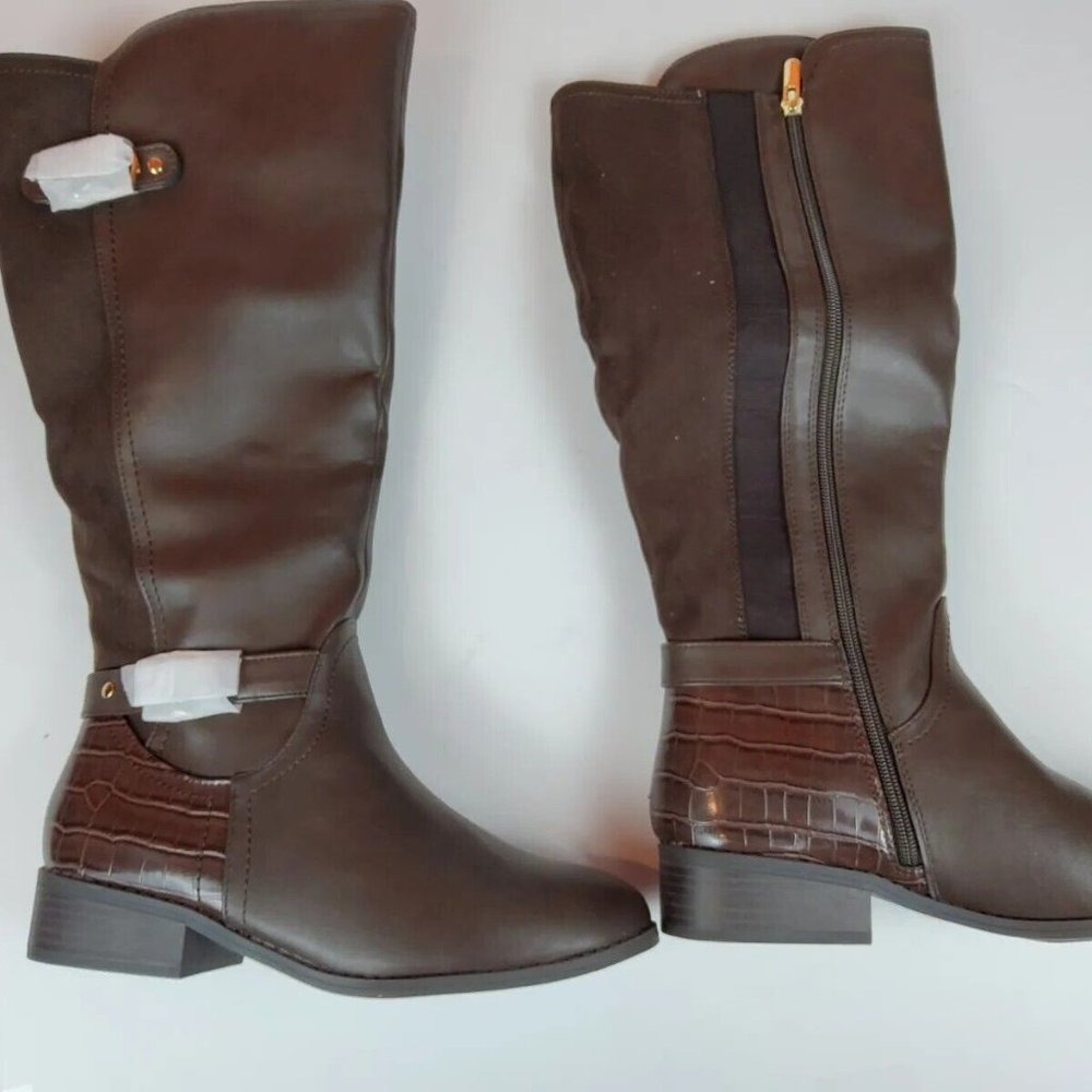Karen Scott Leandraa Women Leather Riding Boots Dark Brown 8.5M